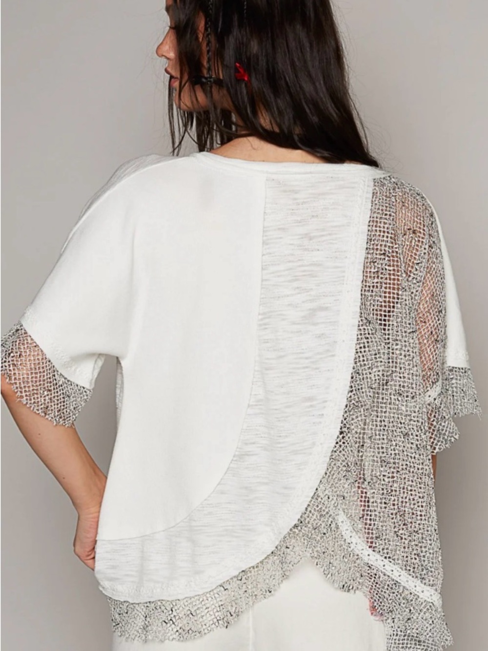 POL Openwork V Neck Half Sleeve top Sz M - Picture 6 of 11